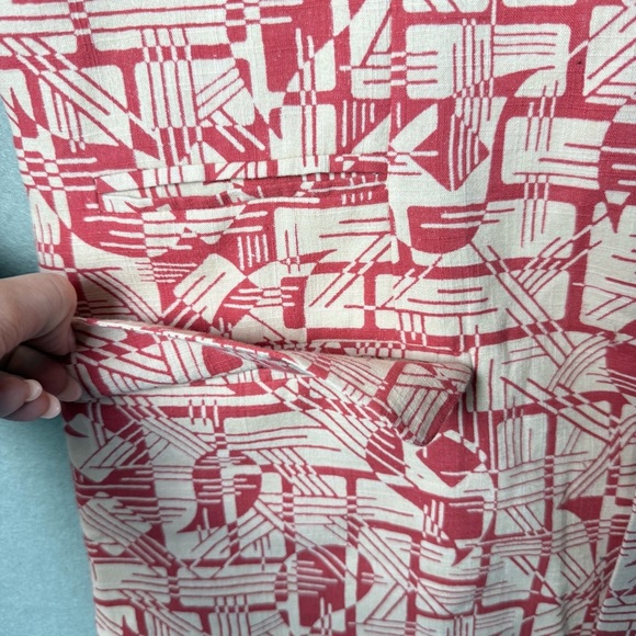 Fabindia Abstract Print Cotton Waistcoat Nehru Button Up Vest Salmon Pink Cream - Picture 9 of 12